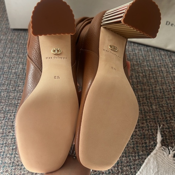 DEE OCLEPPO LEATHER SLOUGHY KNEE HIGH BLOCK HEEL BOOTS TAN SZ 8.5 NEW - Picture 10 of 11